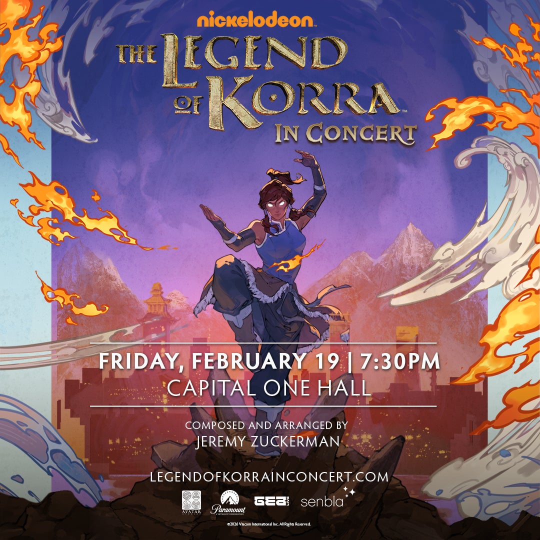 Legend-of-Korra_1080x1080_v2.jpg Republic city in the background, Avatar Korra bending the elements on a rock, show information in the middle
