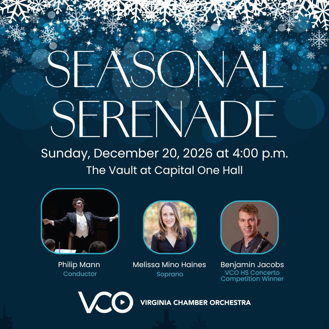 Seasonal Serenade.jpg blue background with snowflakes coming down. Notable figures in blue frames below